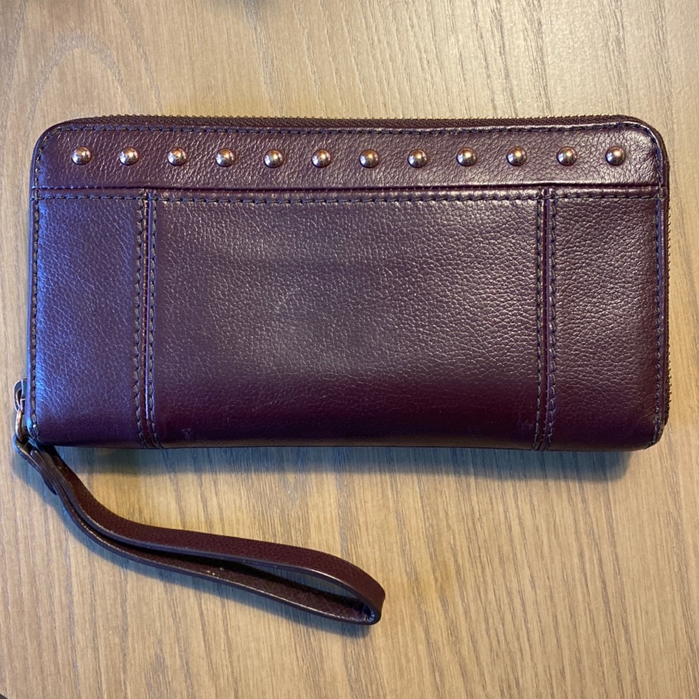 Fossil oxblood and rose gold wallet wristlet